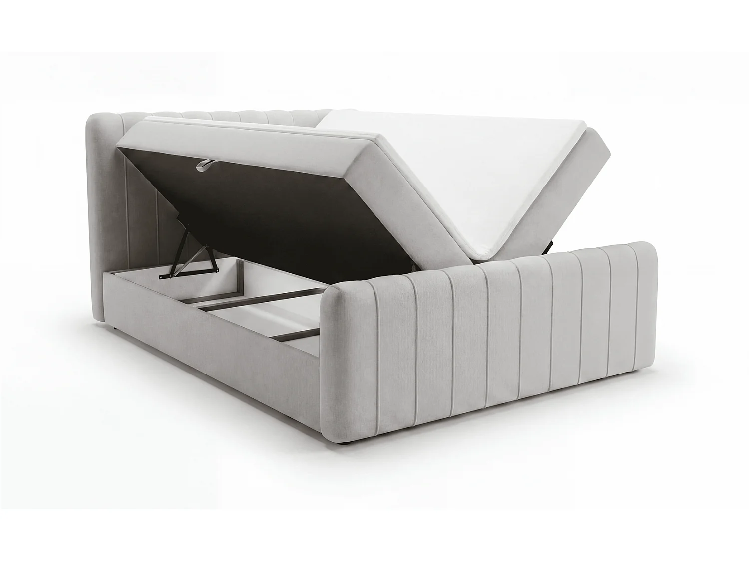 Lit double 160x200 Porto Bis avec matelas et coffre de rangement - lit continental moderne, Gris clair