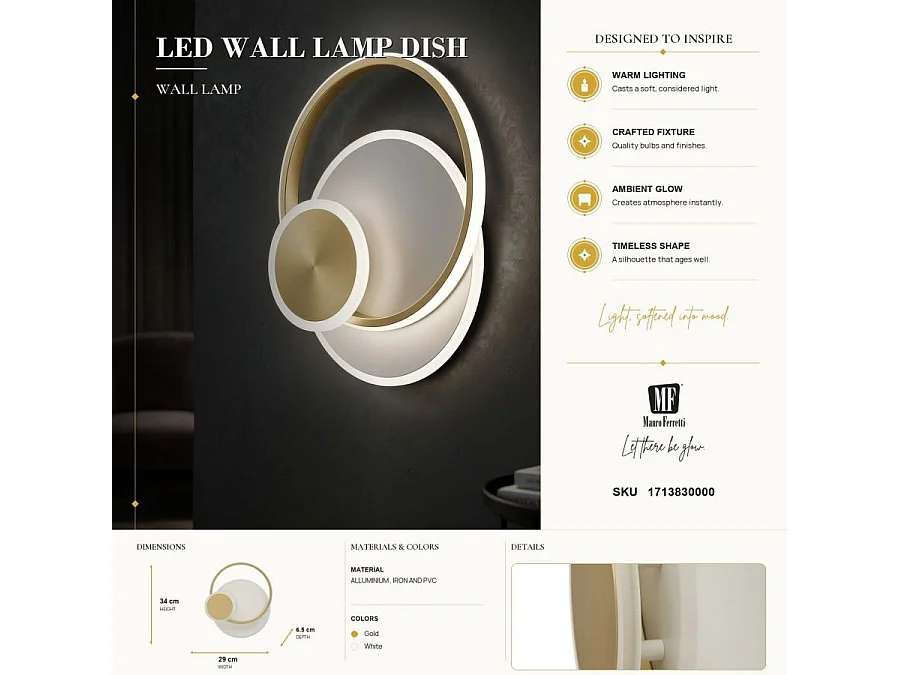 Applique Murale LED "Dish" 34cm Or