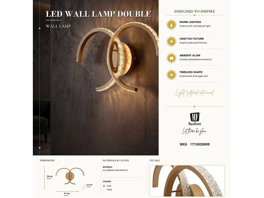Applique Murale LED "Double C" 41cm Or