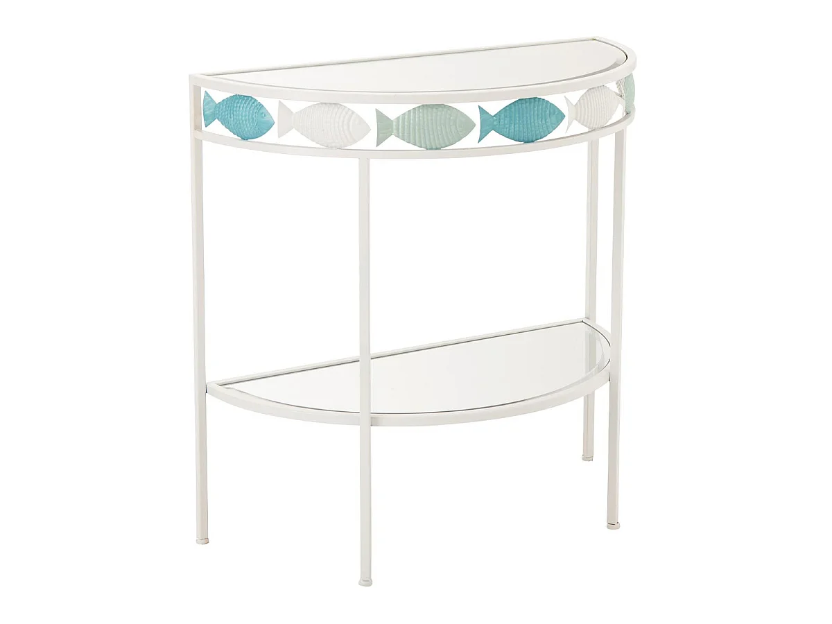 Console en Métal "Poisson" 80cm Blanc & Bleu