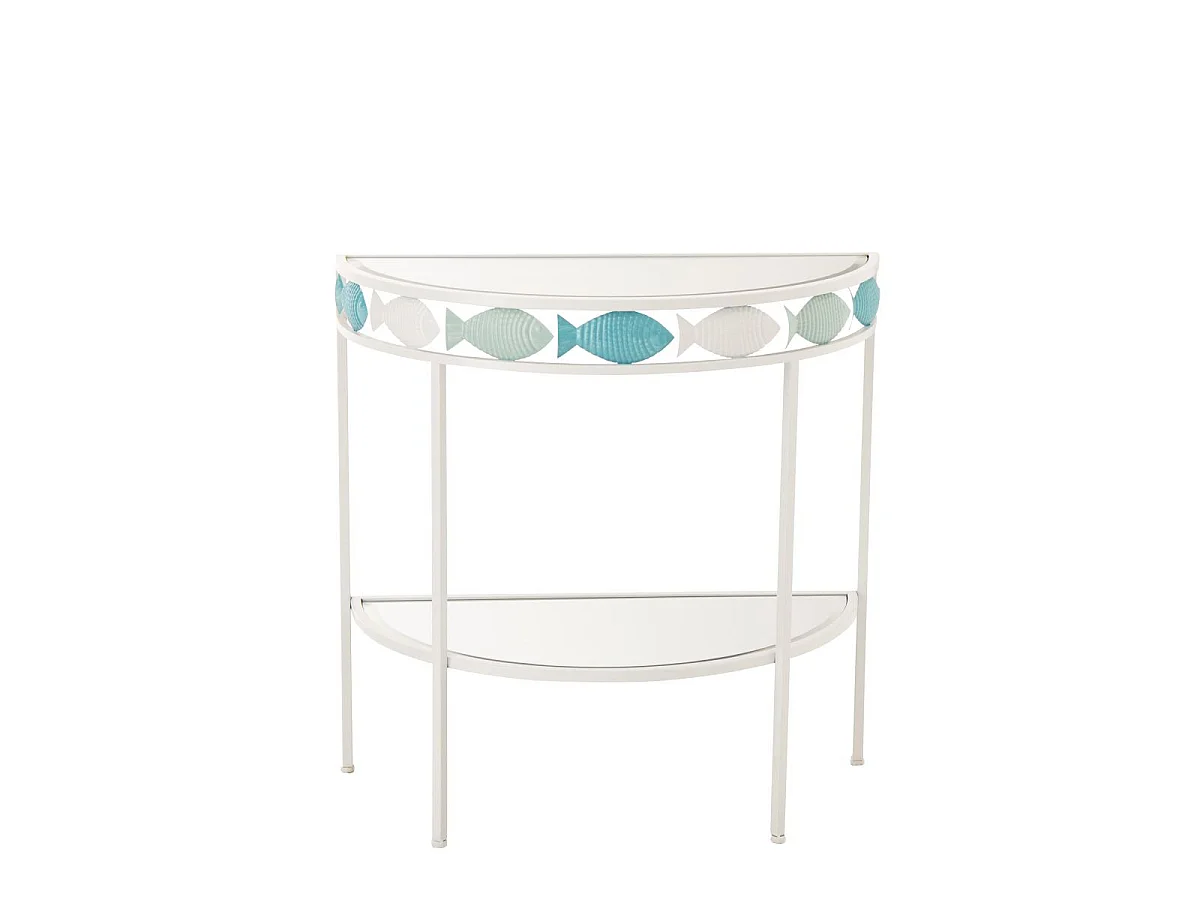 Console en Métal "Poisson" 80cm Blanc & Bleu