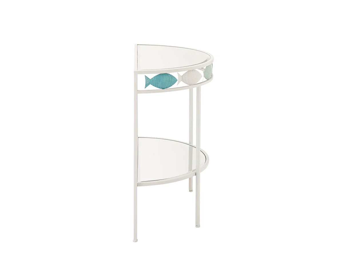 Console en Métal "Poisson" 80cm Blanc & Bleu
