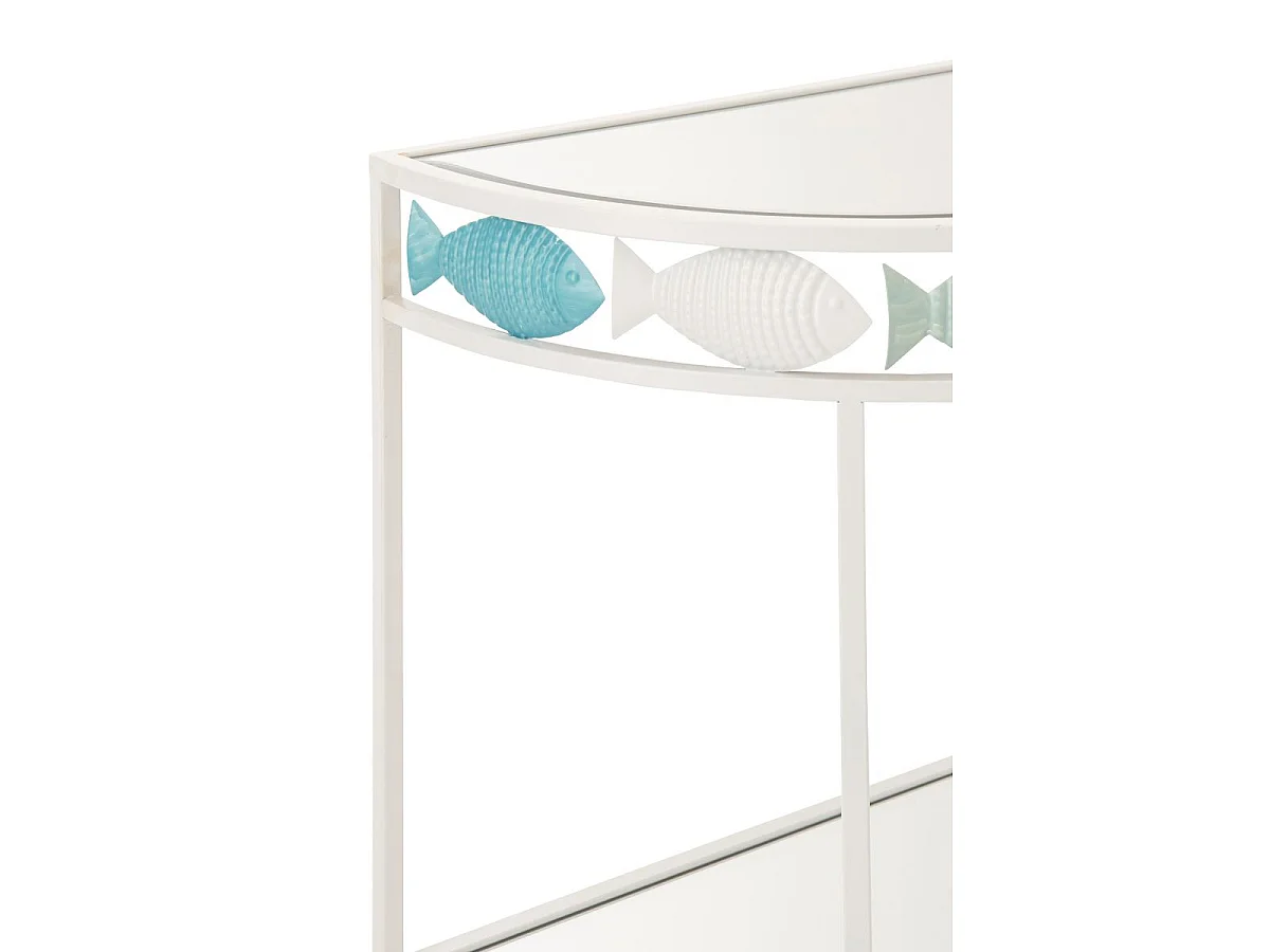 Console en Métal "Poisson" 80cm Blanc & Bleu