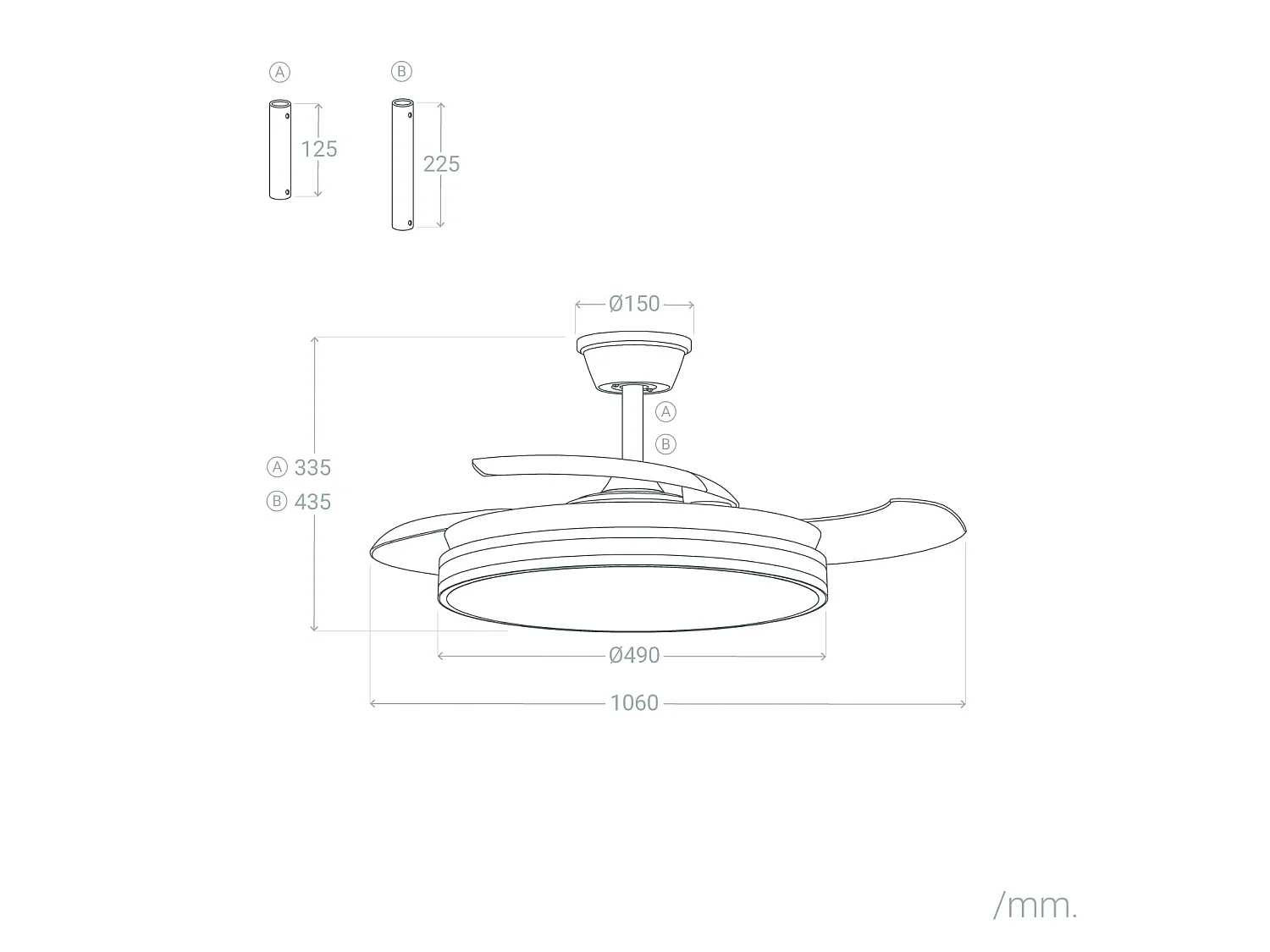Ventilador de Techo con luz Silencioso DC aspas retráctiles Dalori Evo