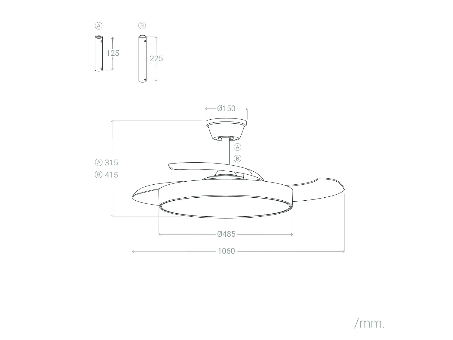 Ventilador de Techo con luz Silencioso DC aspas retráctiles Tori