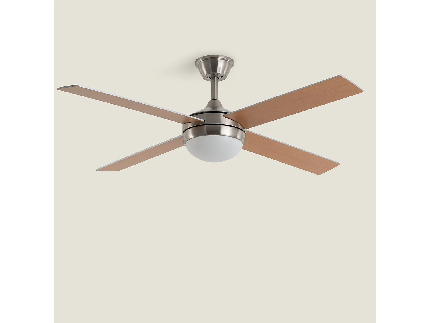 Ventilateur de Plafond avec Éclairage Silencieux DC Pales en Bois Navy Evo Bois Télécommande Grand (entre 20–30 m²) 132 cm Nickel