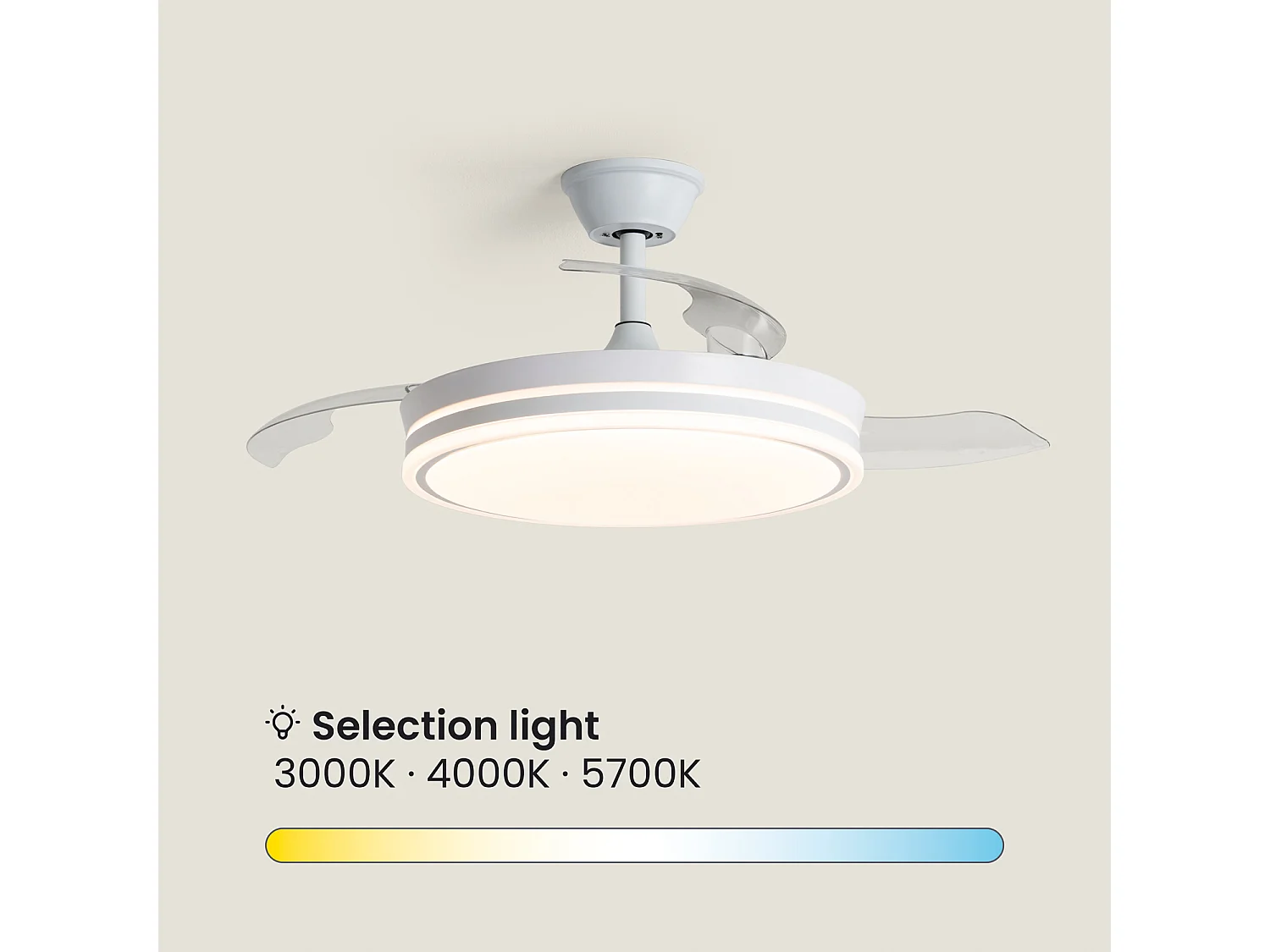 Ventilador de Techo con luz Silencioso DC aspas retráctiles Dalori Evo