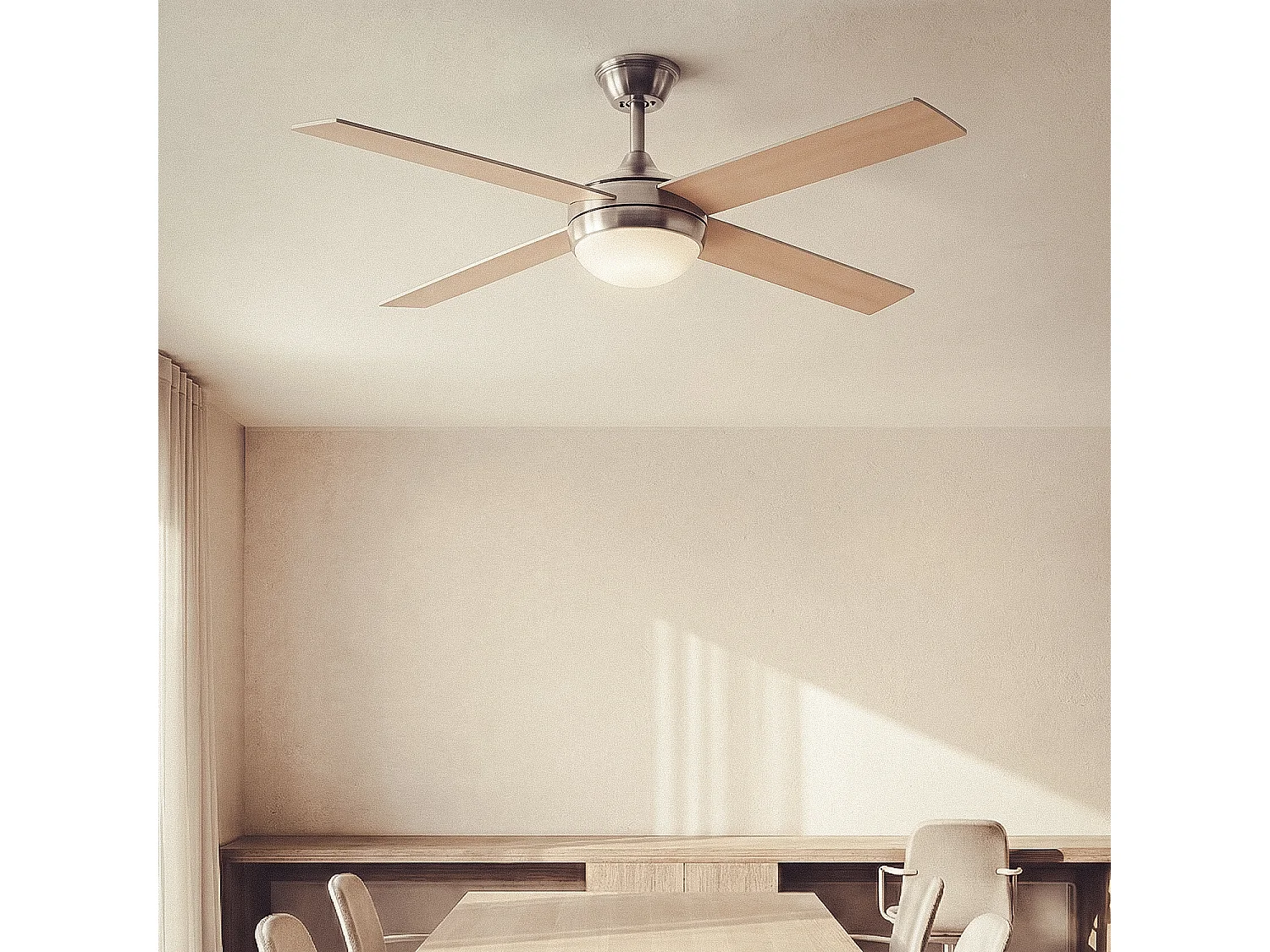 Ventilateur de Plafond avec Éclairage Silencieux DC Pales en Bois Navy Evo Bois Télécommande Grand (entre 20–30 m²) 132 cm Blanc