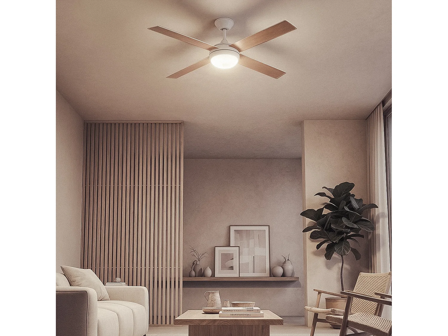 Ventilateur de Plafond avec Éclairage Silencieux DC Pales en Bois Navy Evo Bois Télécommande Grand (entre 20–30 m²) 132 cm Blanc
