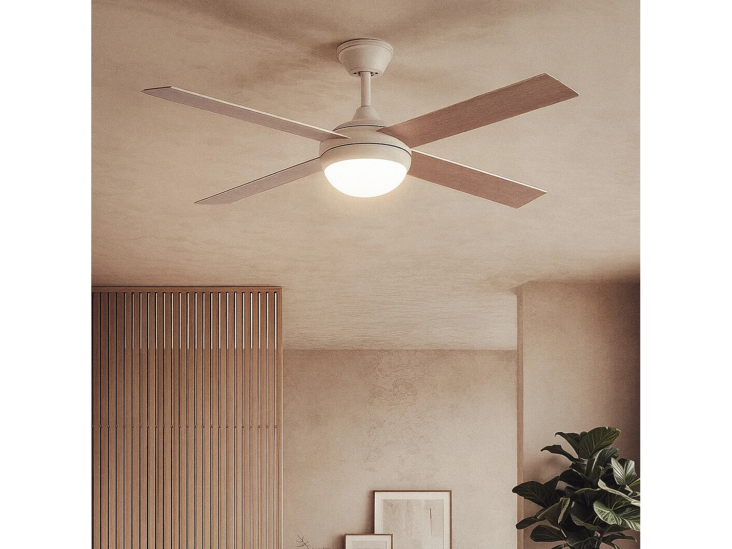 Ventilateur de Plafond avec Éclairage Silencieux DC Pales en Bois Navy Evo Bois Télécommande Grand (entre 20–30 m²) 132 cm Blanc