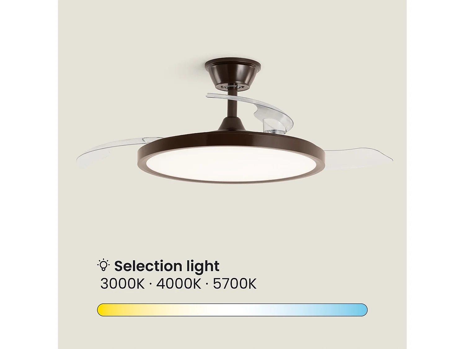Ventilador de Techo con luz Silencioso DC aspas retráctiles Kleon