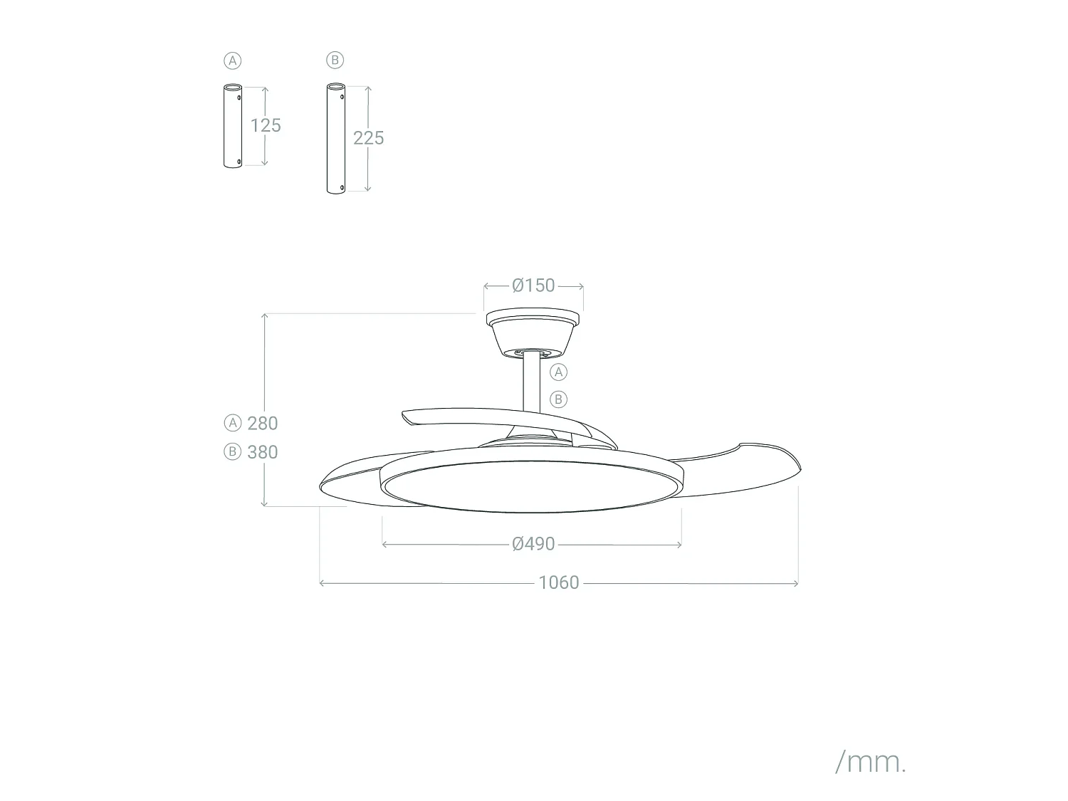 Ventilador de Techo con luz Silencioso DC aspas retráctiles Kleon