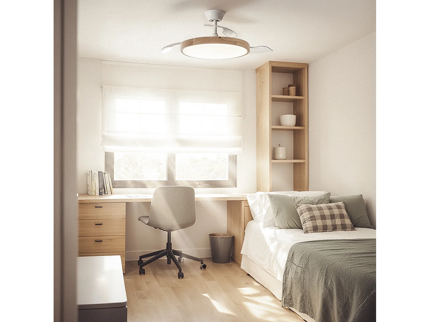 Ventilateur de Plafond avec Éclairage Silencieux DC Pales Rétractables Dari Transparent Télécommande Moyen (entre 10 et 20 m²) 105 cm Blanc