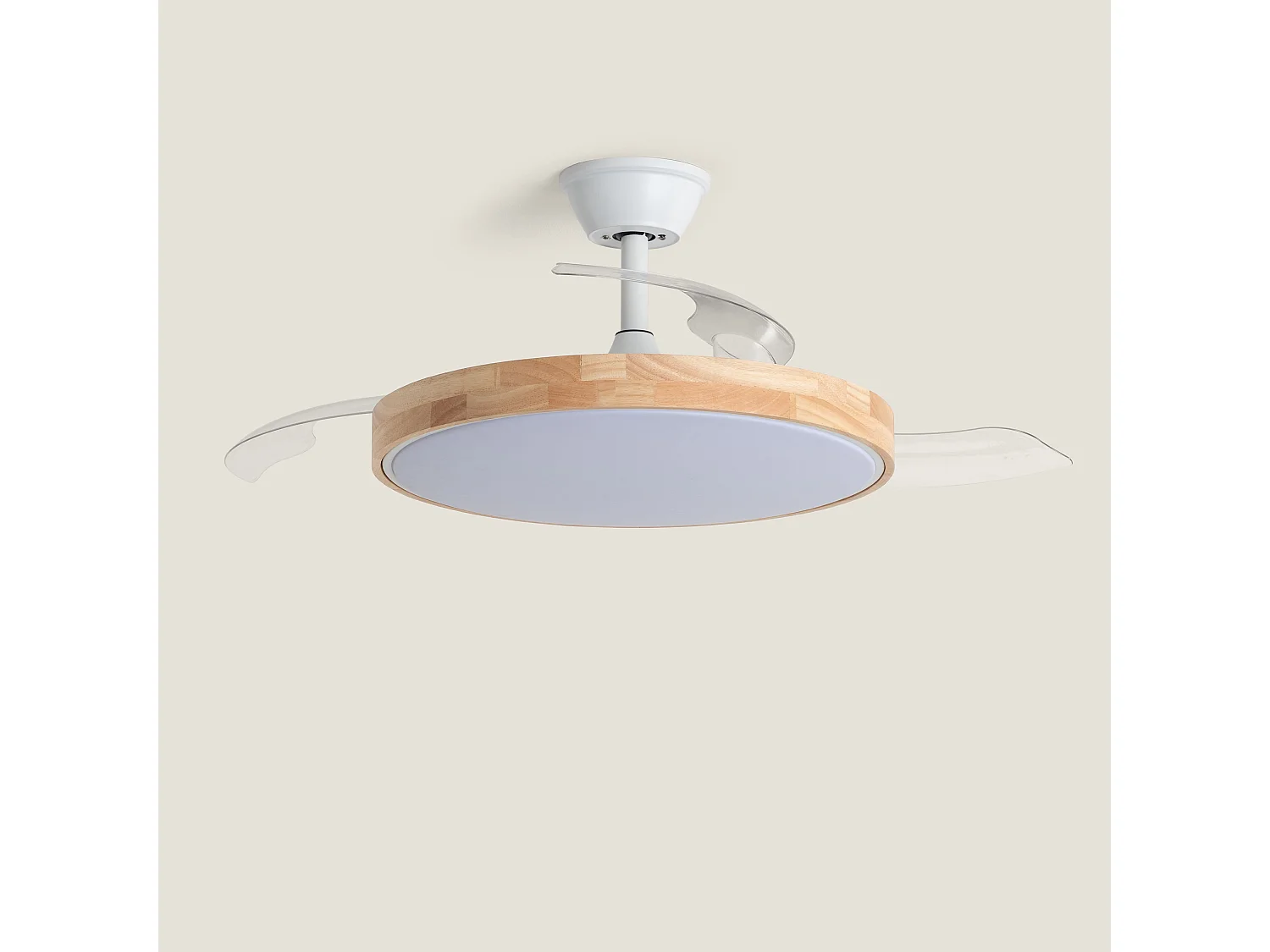 Ventilateur de Plafond avec Éclairage Silencieux DC Pales Rétractables Dari Transparent Télécommande Moyen (entre 10 et 20 m²) 105 cm Blanc