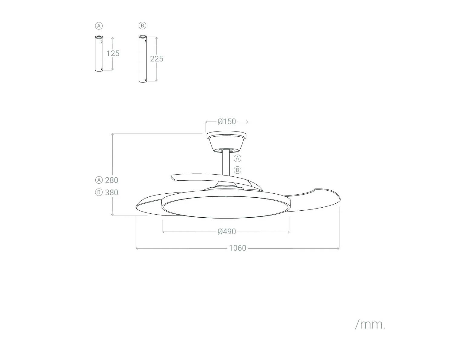 Ventilador de Techo con luz Silencioso DC aspas retráctiles Kleon