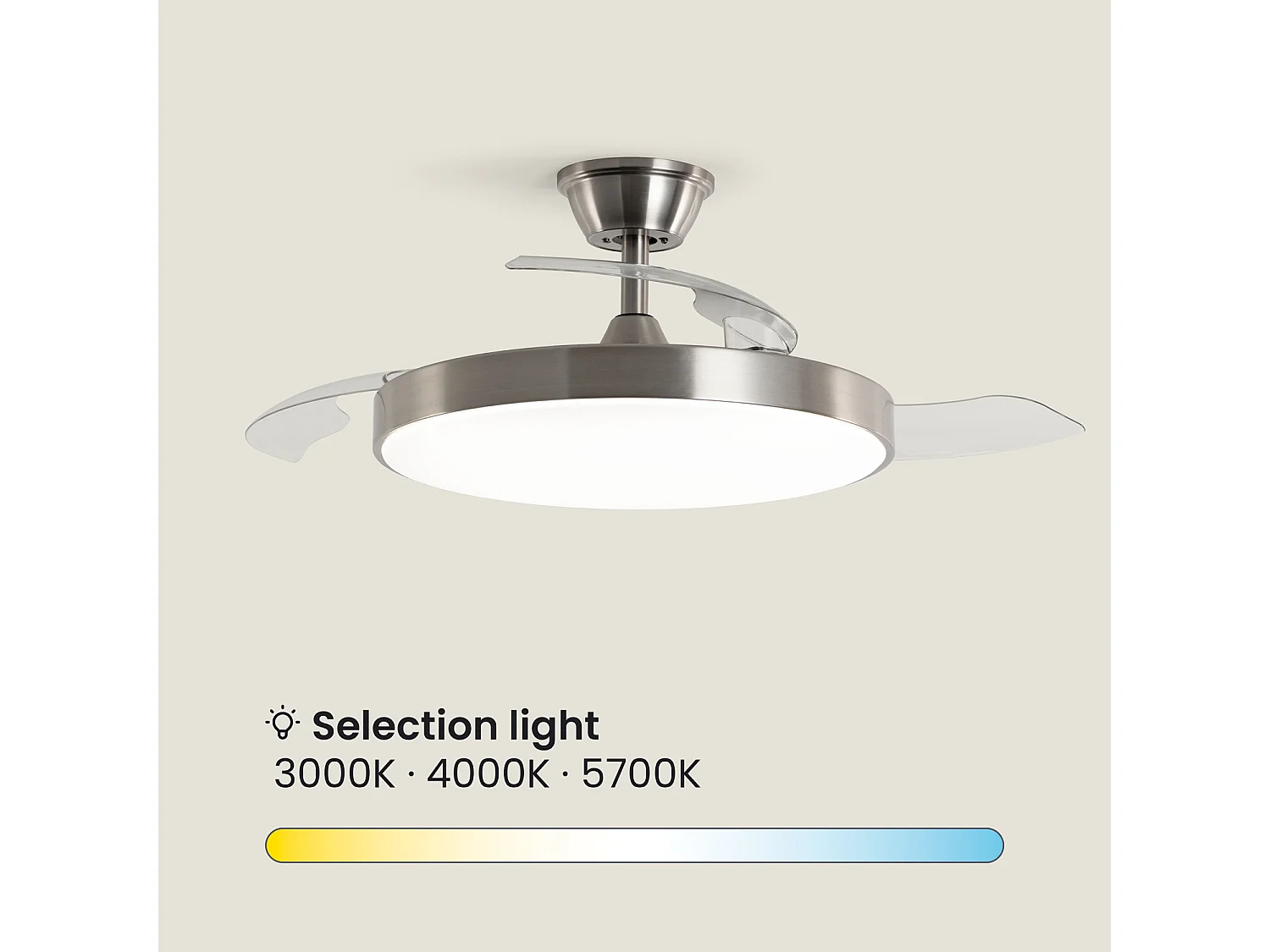 Ventilador de Techo con luz Silencioso DC aspas retráctiles Tori