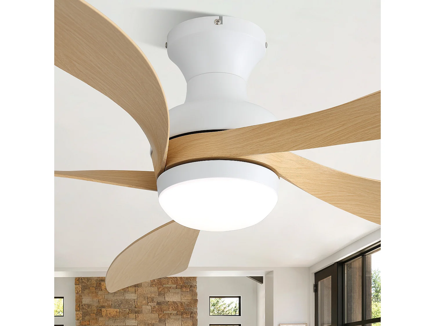 Ventilateur de plafond 132 cm avec éclairage LED dimmable et télécommande Blanc ABS