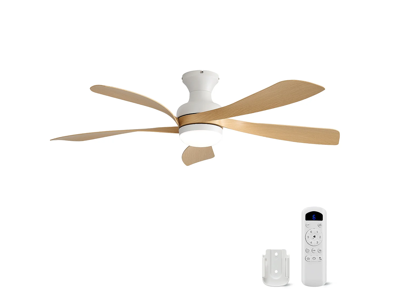 Ventilateur de plafond 132 cm avec éclairage LED dimmable et télécommande Blanc ABS