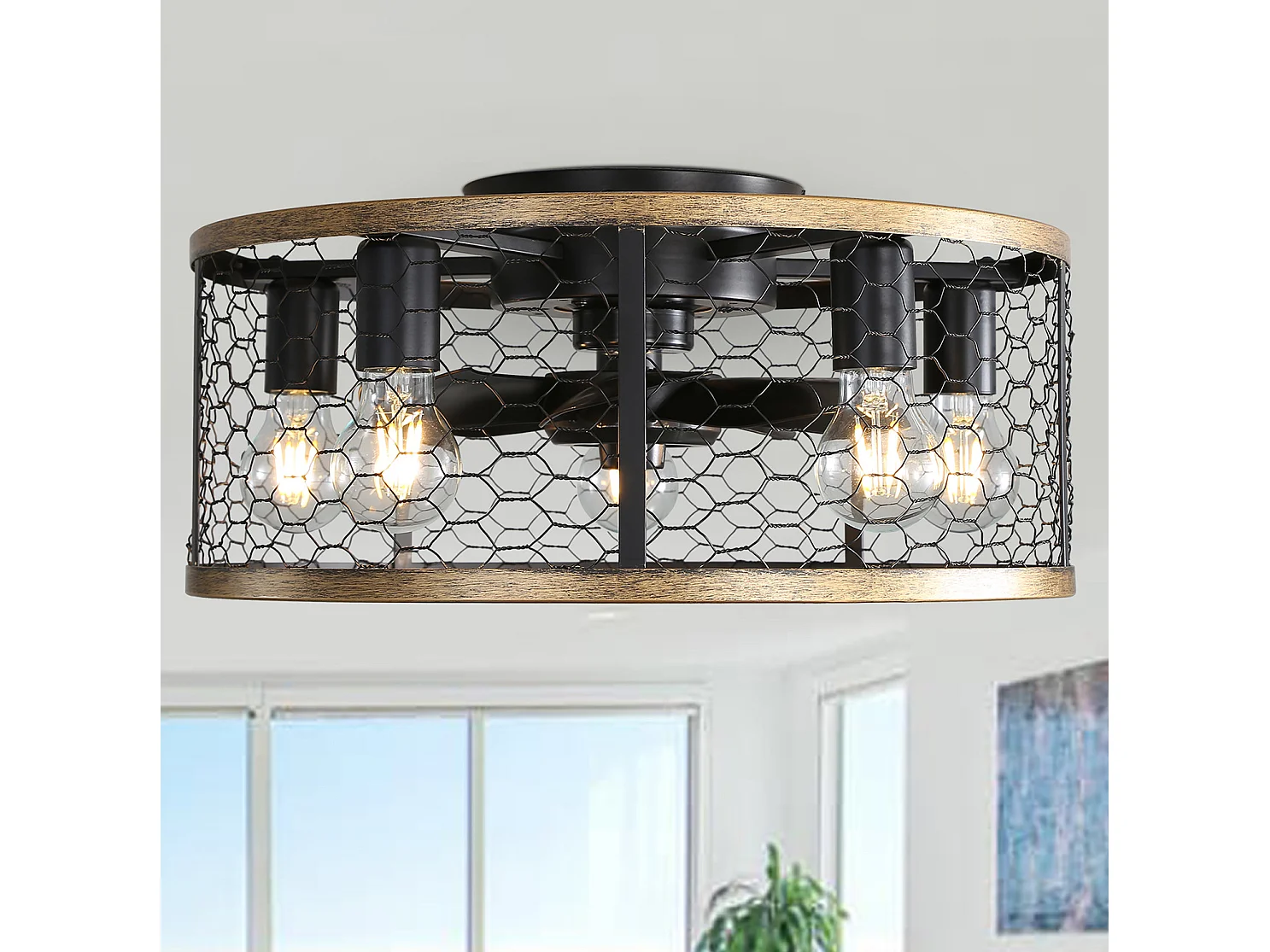 Ventilateur de plafond 50.8 cm avec télécommande, moteur réversible, éclairage ABS acier noir