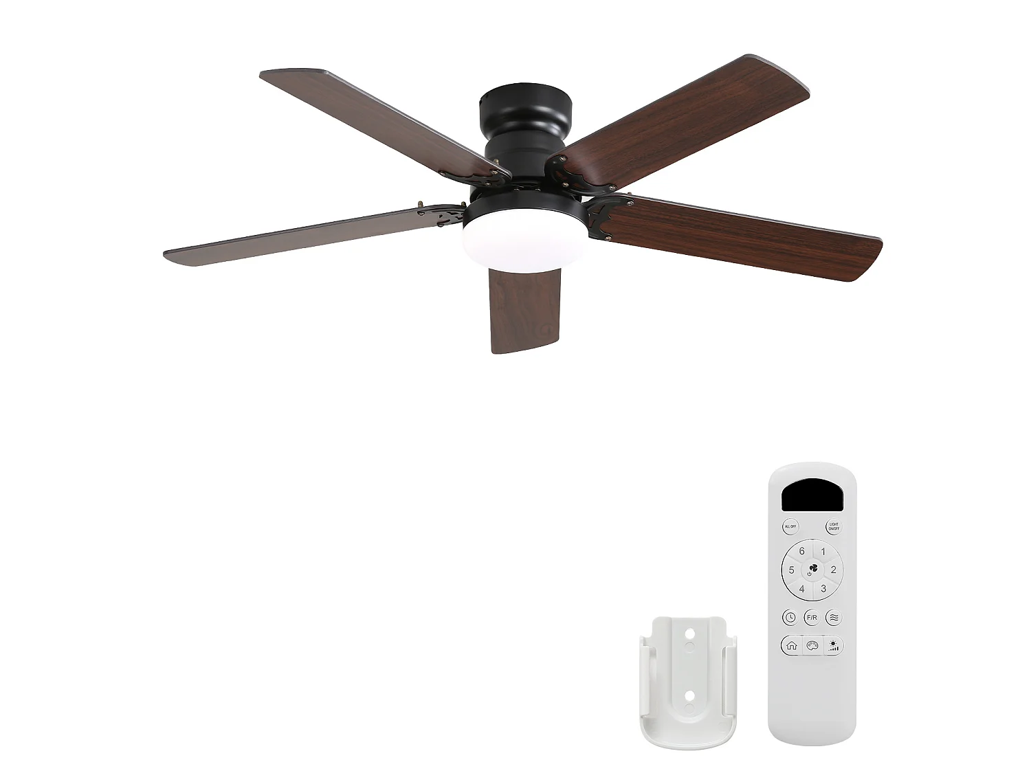 Ventilateur de plafond 106 cm avec éclairage LED, télécommande, moteur DC réversible Noir MDF