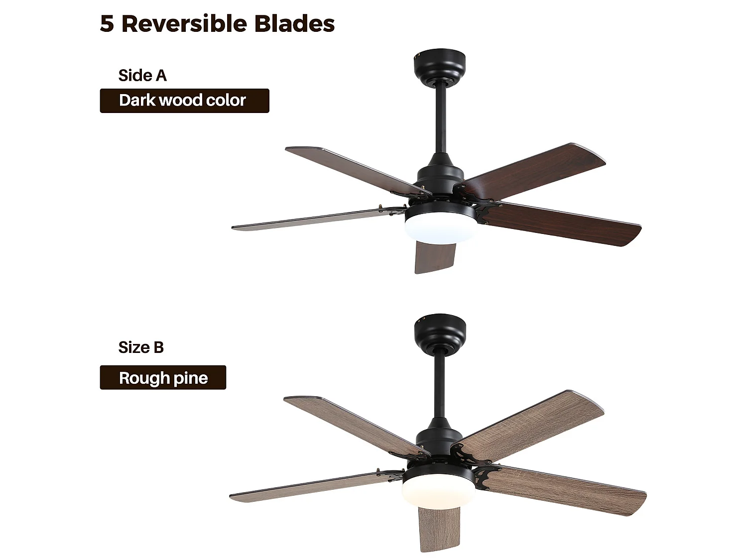 Ventilateur de plafond 106 cm avec éclairage LED, télécommande, moteur DC réversible Noir MDF