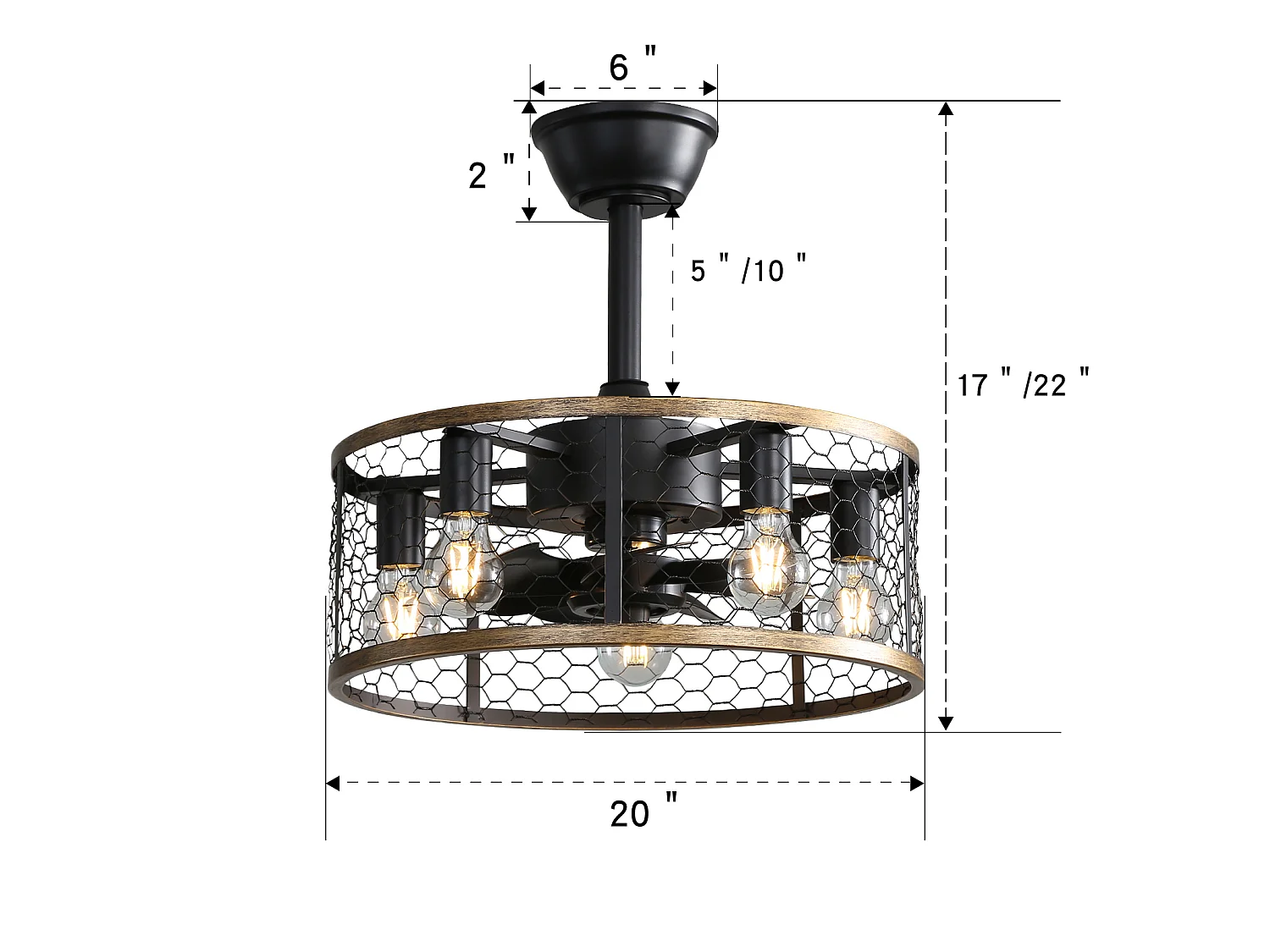 Ventilateur de plafond 50.8 cm avec télécommande avec lumière ABS et acier noir
