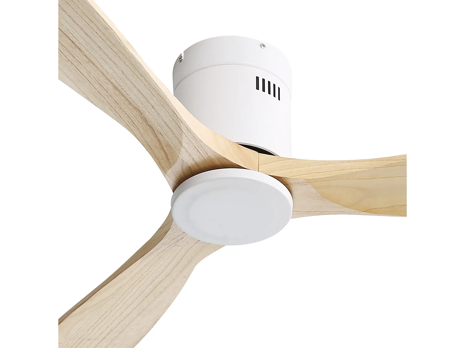 Ventilateur de plafond 132 cm avec télécommande, moteur DC réversible Bois massif blanc