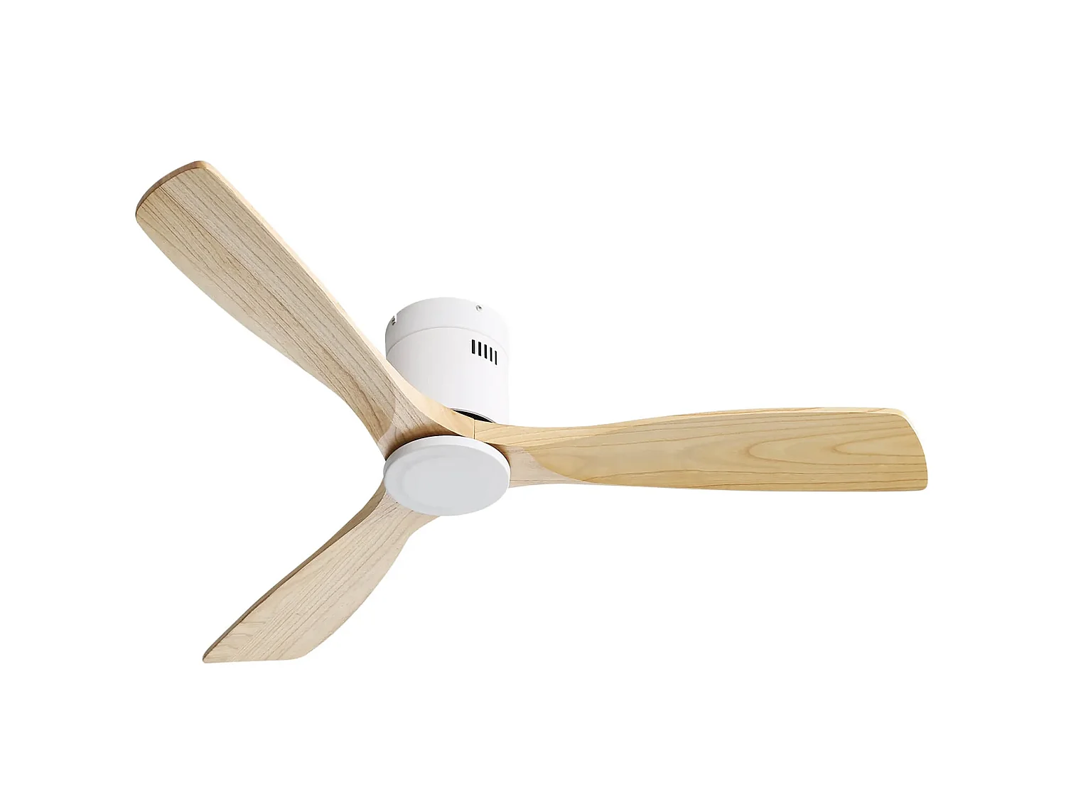 Ventilateur de plafond 132 cm avec télécommande, moteur DC réversible Bois massif blanc