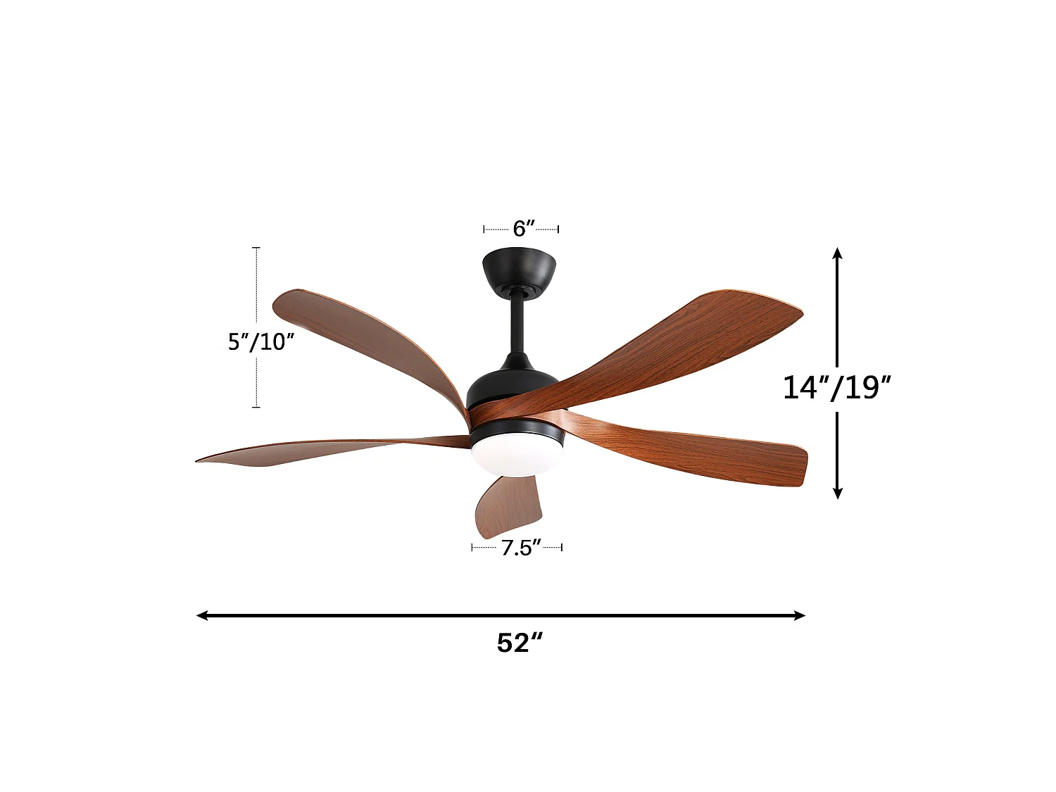 Ventilateur de plafond 132 cm avec éclairage LED 3 couleurs, télécommande et moteur réversible ABS noir