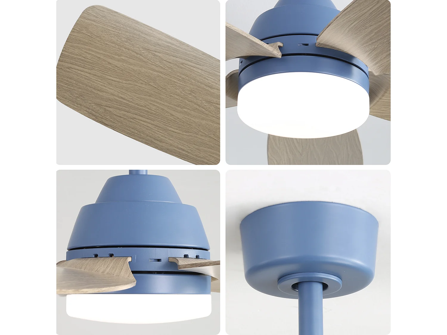Ventilateur de plafond 107 cm avec éclairage LED dimmable, télécommande, 5 pales ABS bleu foncé