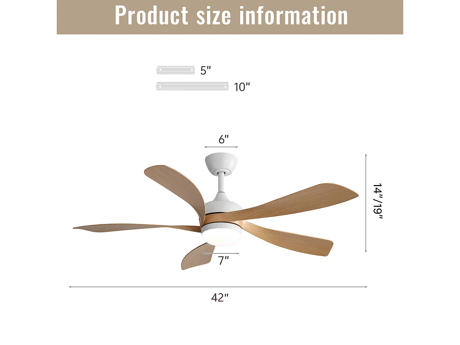 Ventilateur de plafond 106.7 cm avec éclairage LED, télécommande, moteur DC et fonction réversible Blanc ABS