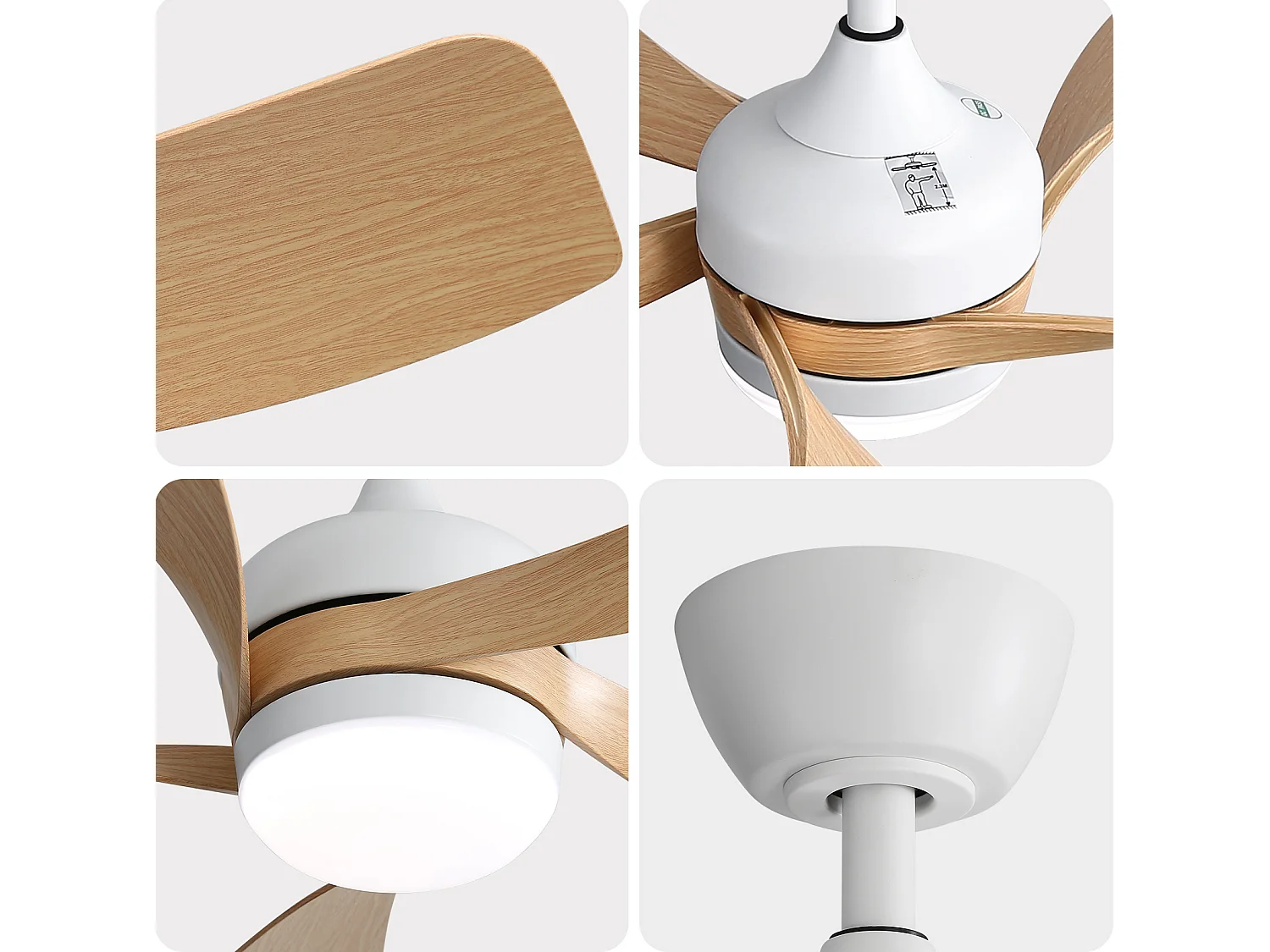 Ventilateur de plafond 106.7 cm avec éclairage LED, télécommande, moteur DC et fonction réversible Blanc ABS
