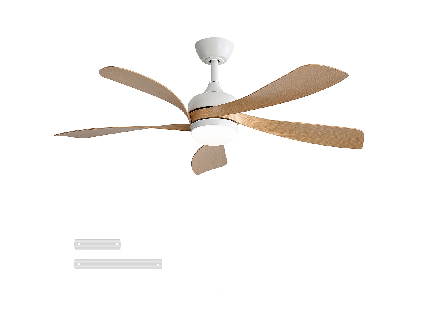 Ventilateur de plafond 106.7 cm avec éclairage LED, télécommande, moteur DC et fonction réversible Blanc ABS