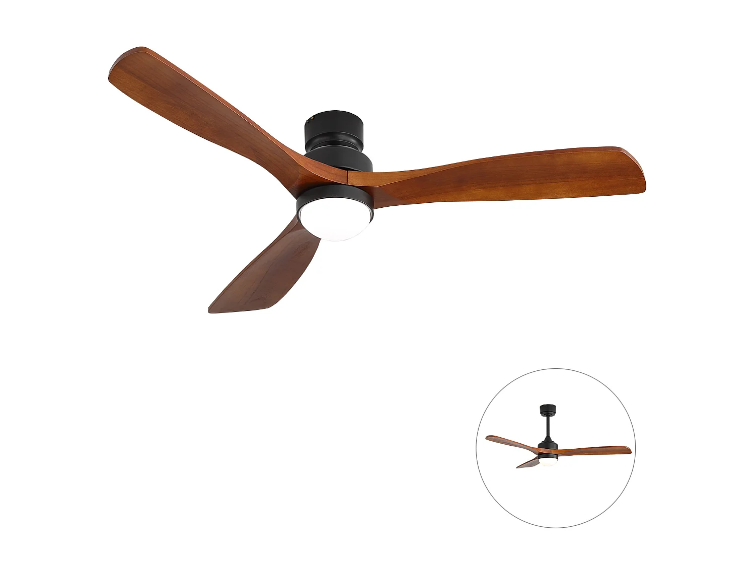 Ventilateur de plafond avec éclairage LED à intensité réglable avec mémoire et télécommande Bois massif noir