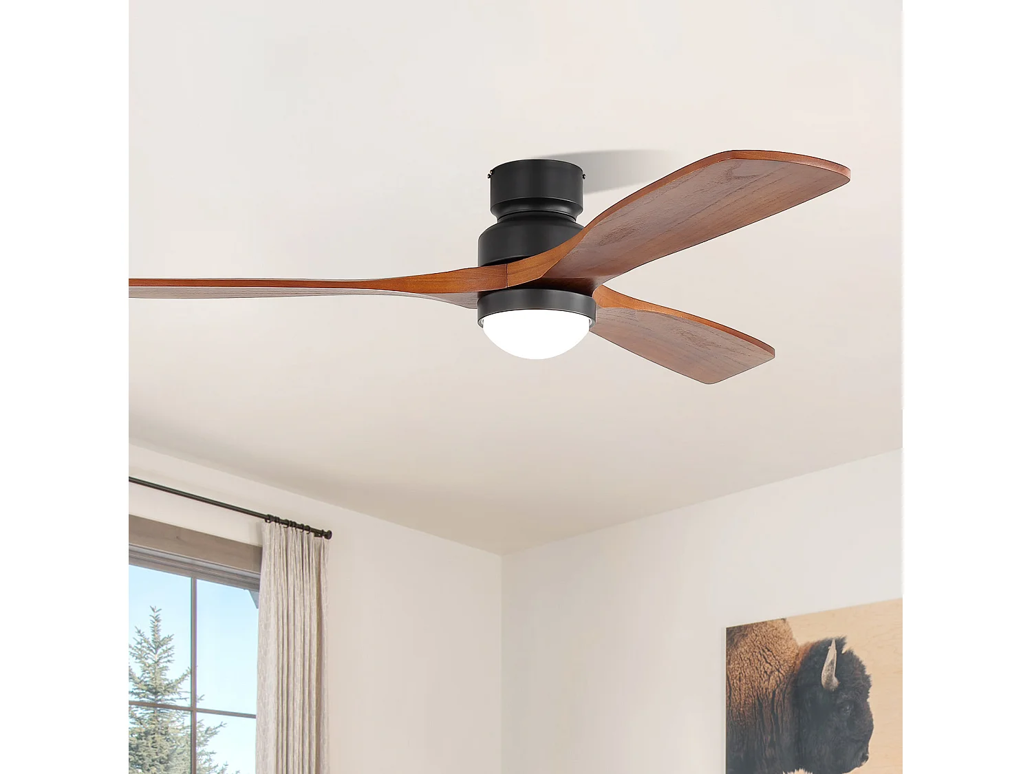 Ventilateur de plafond avec éclairage LED à intensité réglable avec mémoire et télécommande Bois massif noir