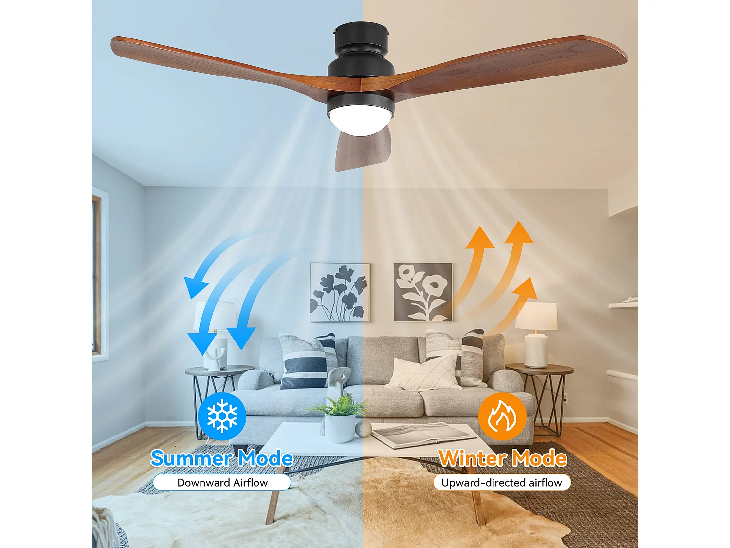 Ventilateur de plafond avec éclairage LED à intensité réglable avec mémoire et télécommande Bois massif noir