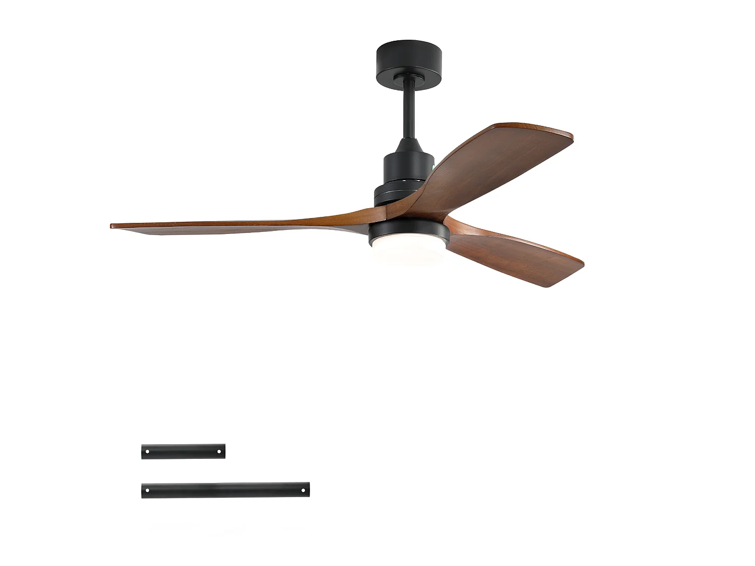Ventilateur de plafond 132 cm avec éclairage LED, télécommande, 6 vitesses, moteur DC réversible métal bois noir