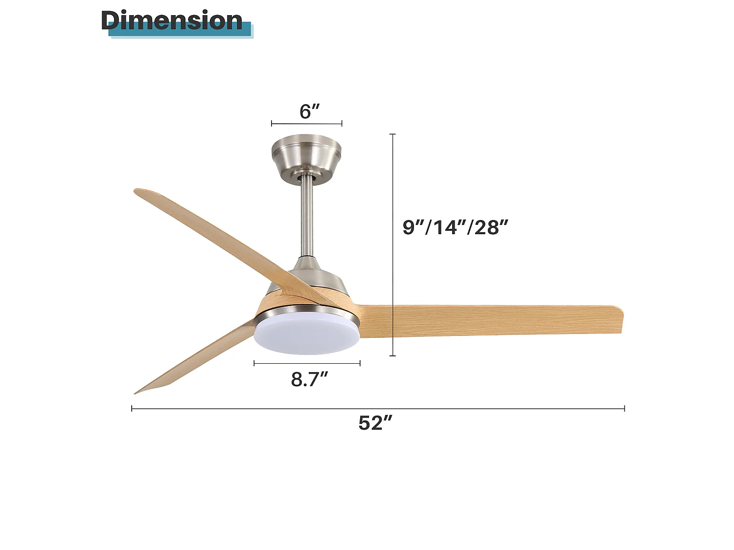 Ventilateur de plafond 132 cm avec LED 22 W, télécommande, minuterie ABS nickel brossé