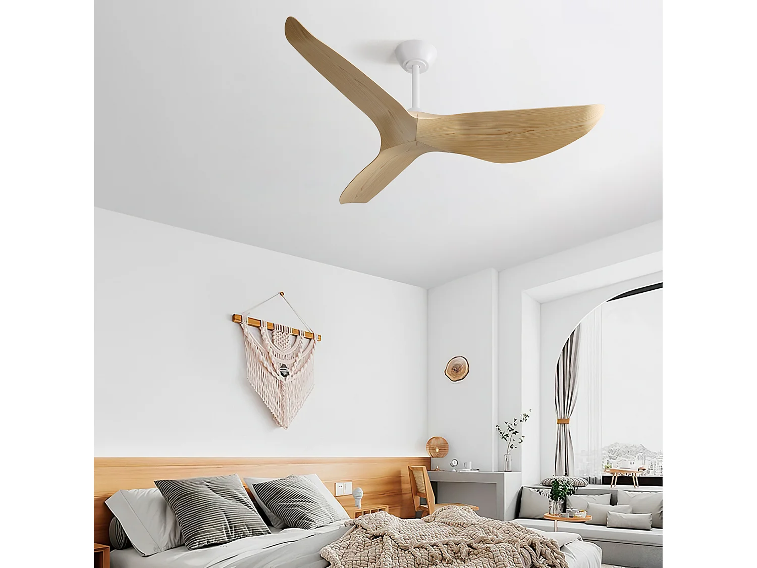 Ventilateur de plafond 132 cm avec télécommande, 6 vitesses, minuterie et fonction réversible ABS blanc
