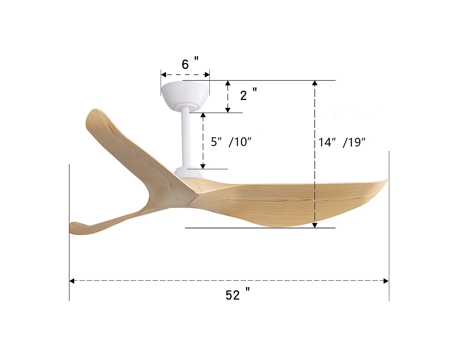 Ventilateur de plafond 132 cm avec télécommande, 6 vitesses, minuterie et fonction réversible ABS blanc