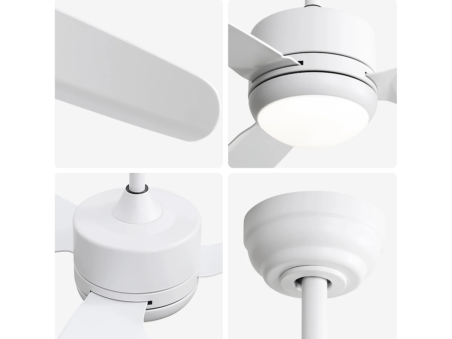 Ventilateur de plafond 117 cm avec éclairage LED, 6 vitesses, fonction réversible ABS blanc