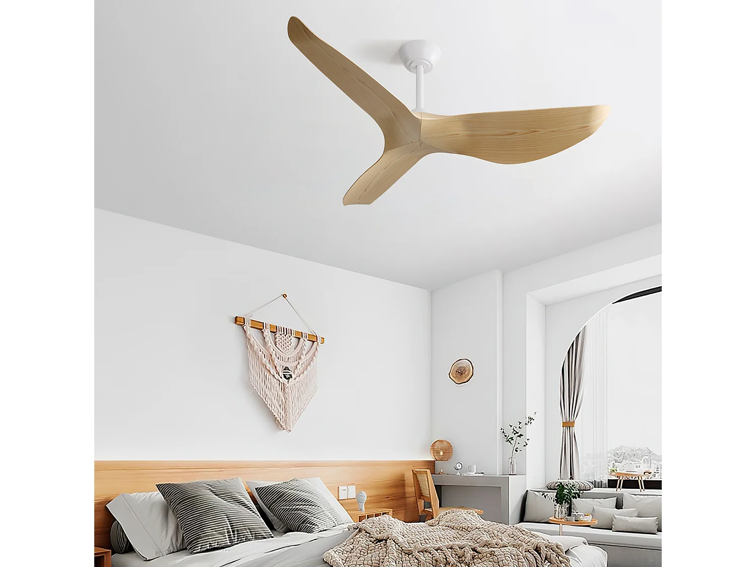 Ventilateur de plafond 132 cm avec télécommande 6 vitesses avec moteur DC réversible ABS blanc
