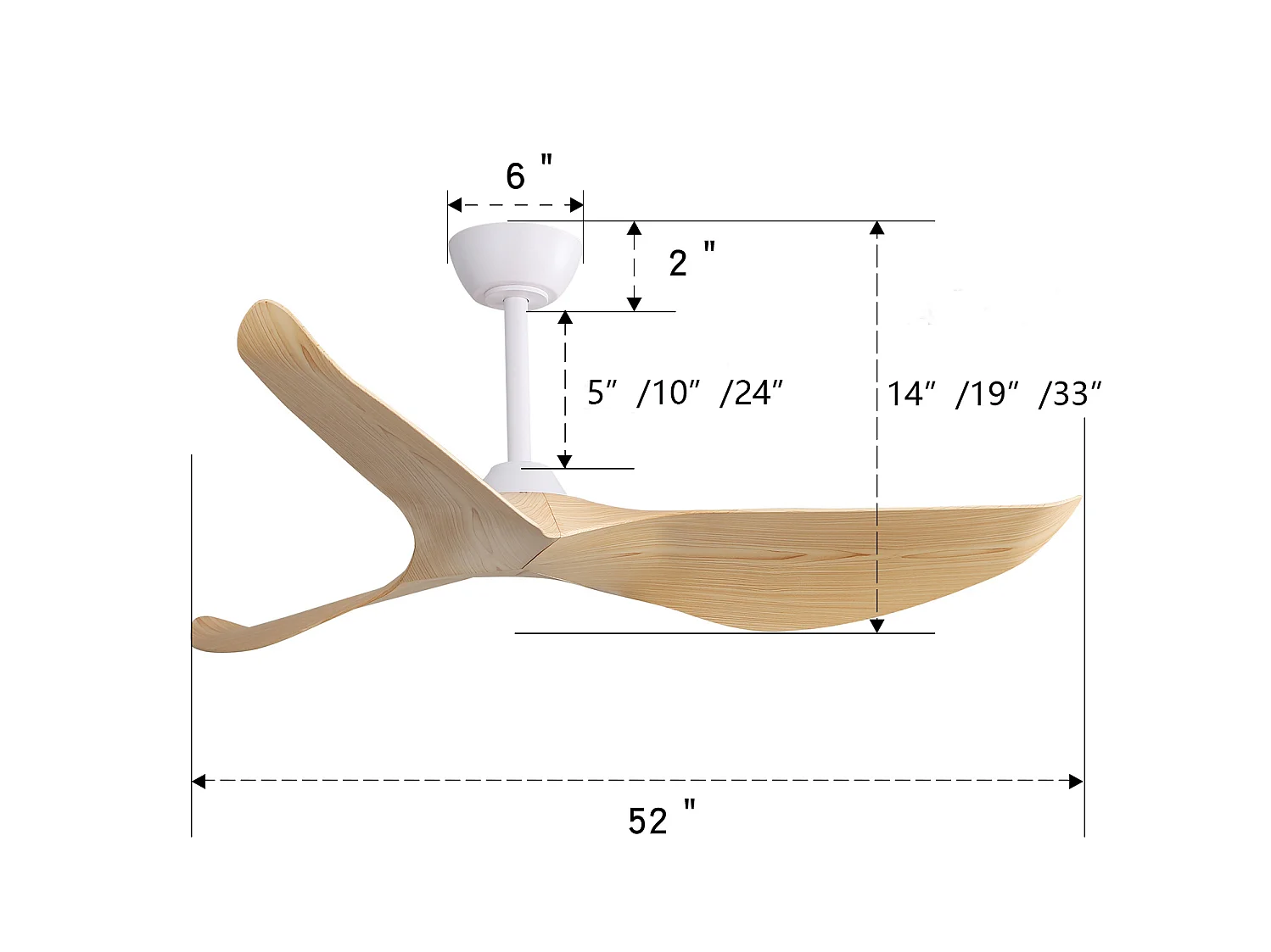 Ventilateur de plafond 132 cm avec télécommande 6 vitesses avec moteur DC réversible ABS blanc