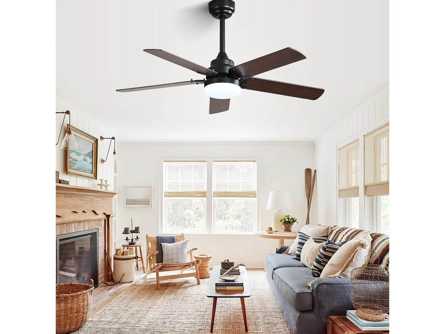 Ventilateur de plafond 107 cm – Moteur DC silencieux, LED 18W 3 couleurs, réversible été/hiver, télécommande – Noir mat