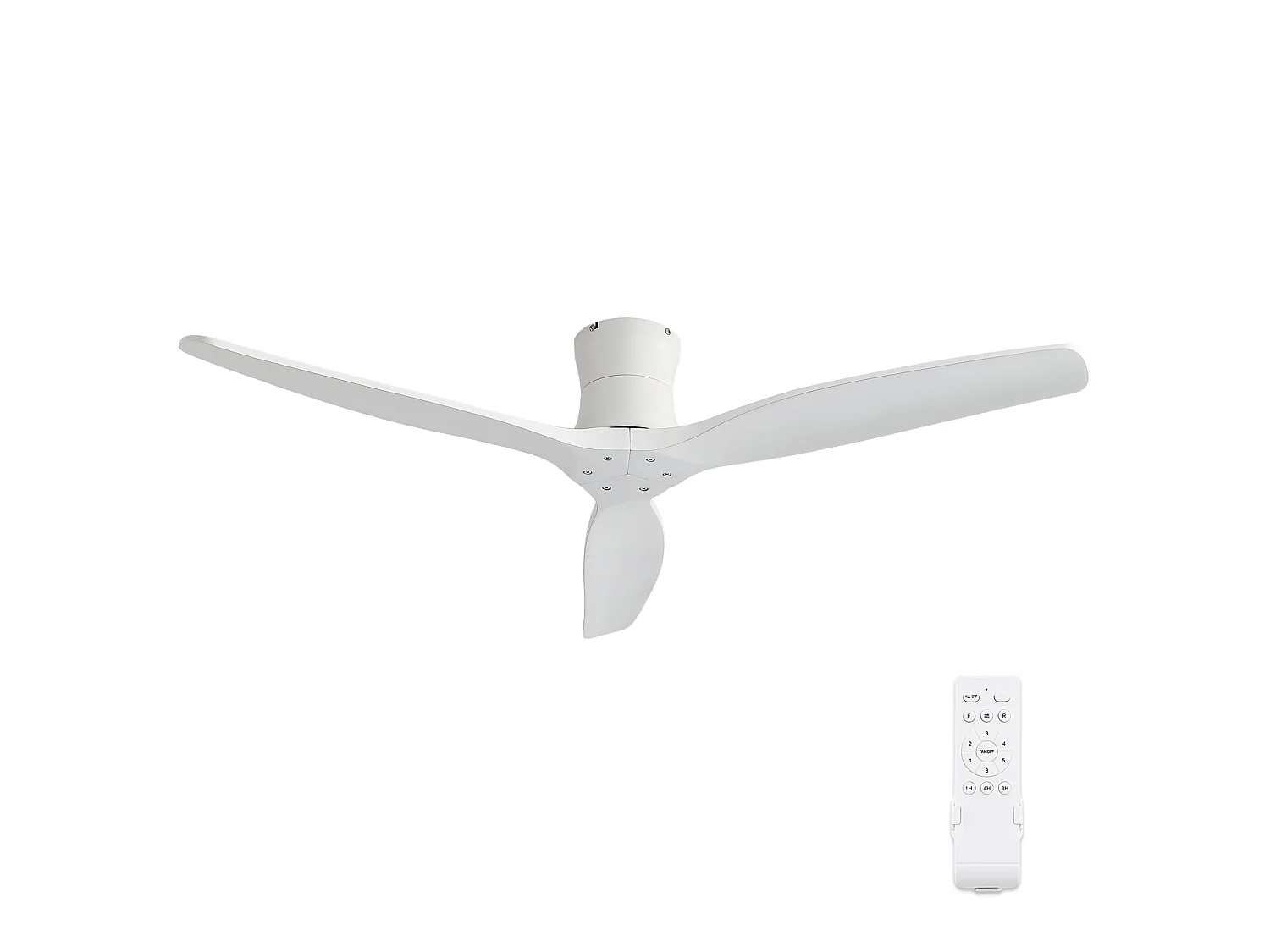 Ventilateur de plafond 132 cm avec télécommande avec moteur DC Bois massif blanc mat