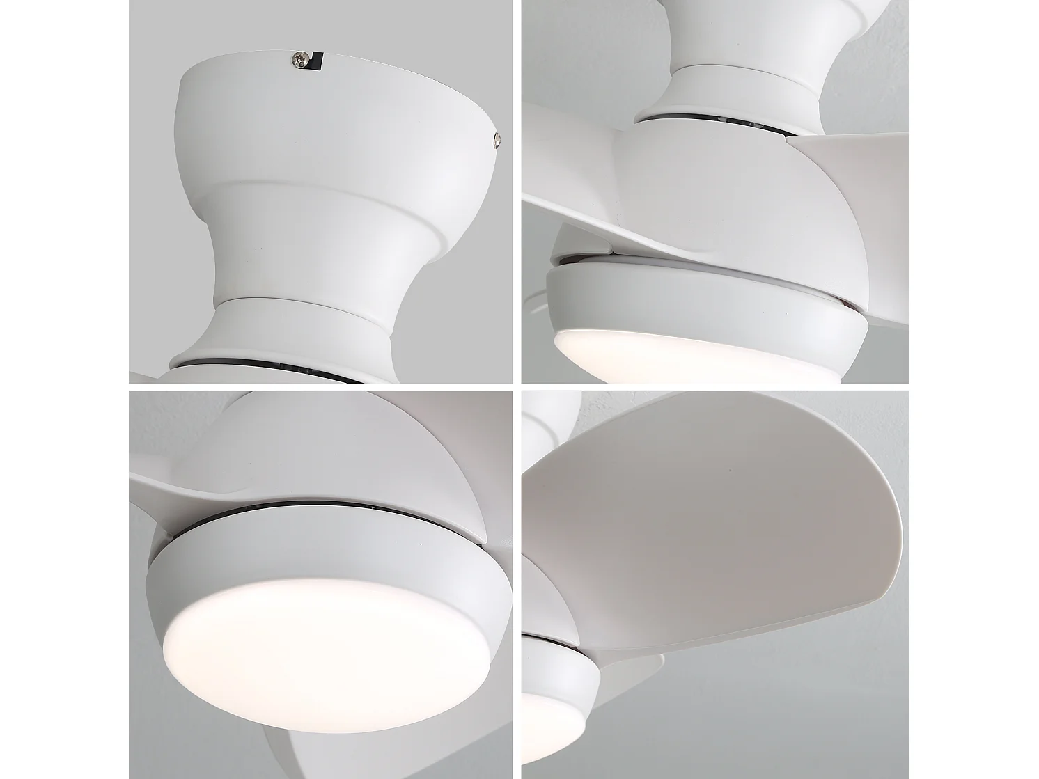 Ventilateur de plafond 58 cm avec lumière LED, minuterie et télécommande, ABS blanc