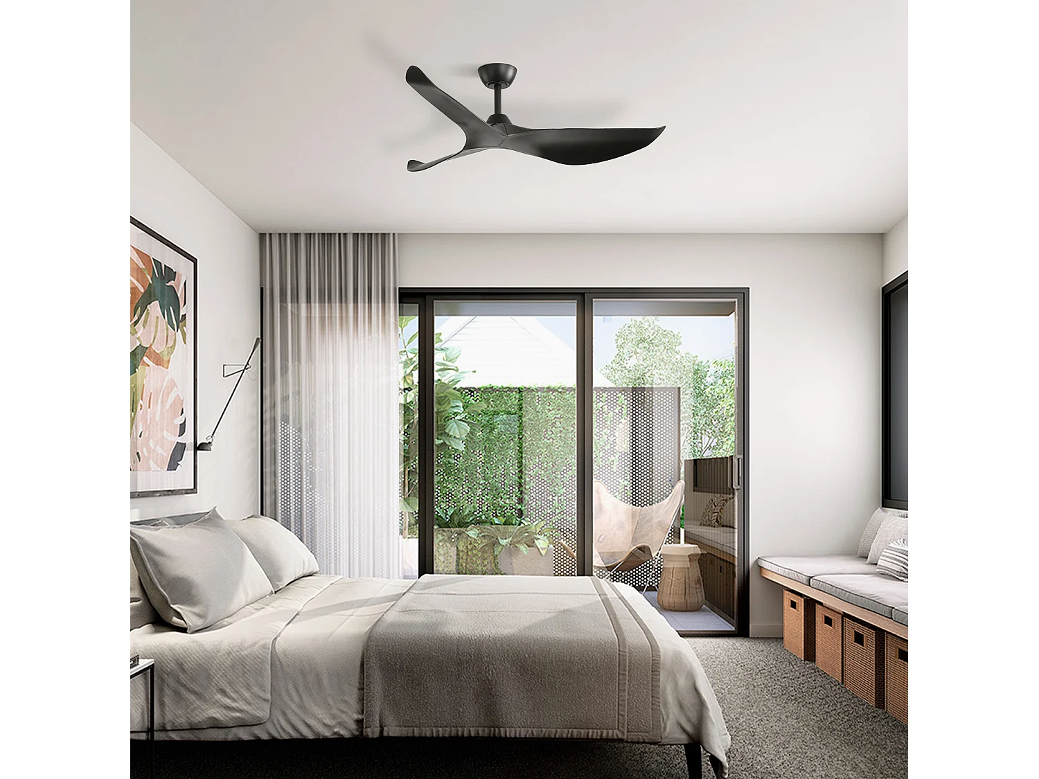 Ventilateur de plafond 132 cm avec télécommande sans éclairage ABS noir