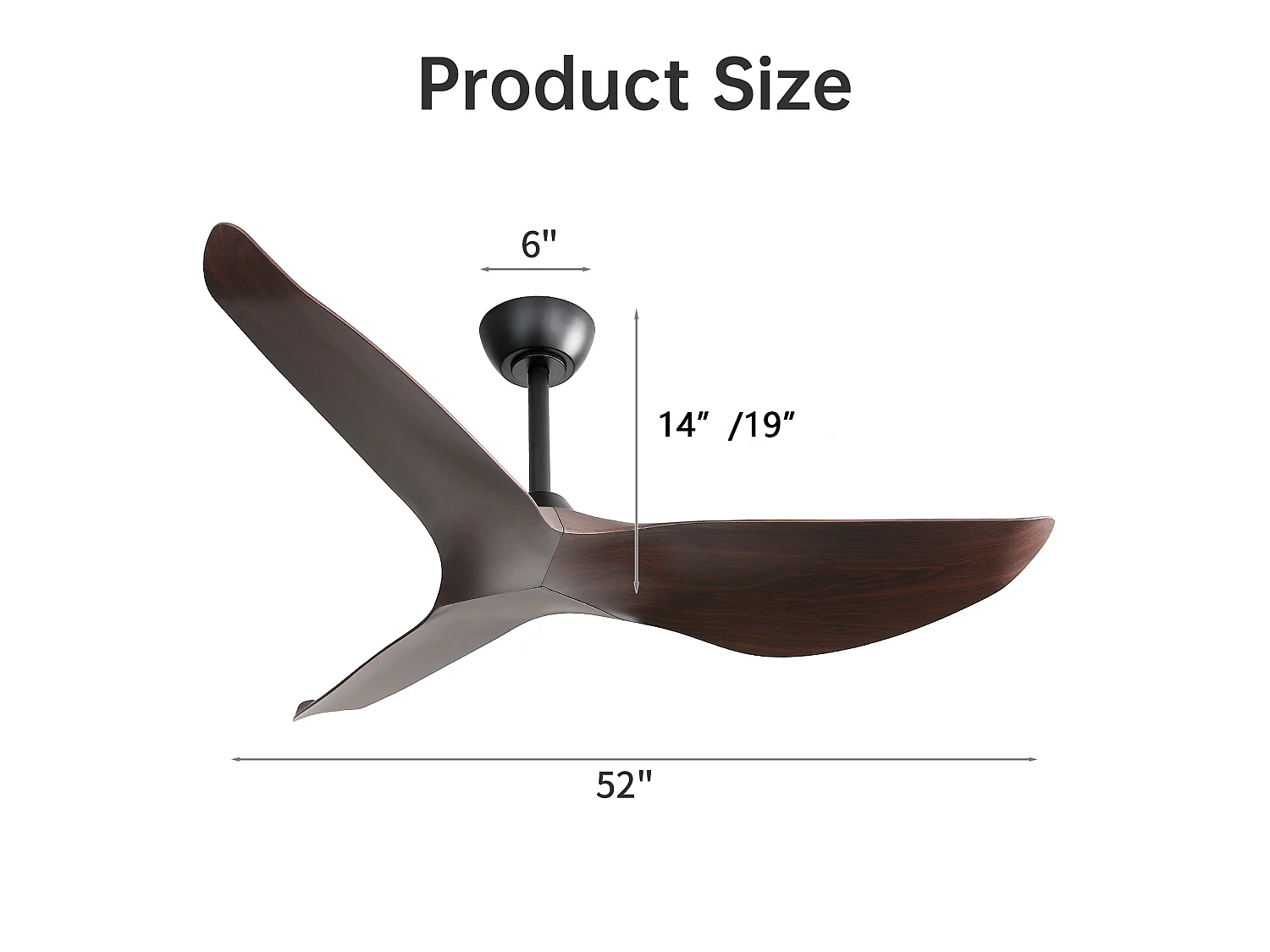 Ventilateur de plafond 132 cm avec télécommande sans éclairage ABS noir