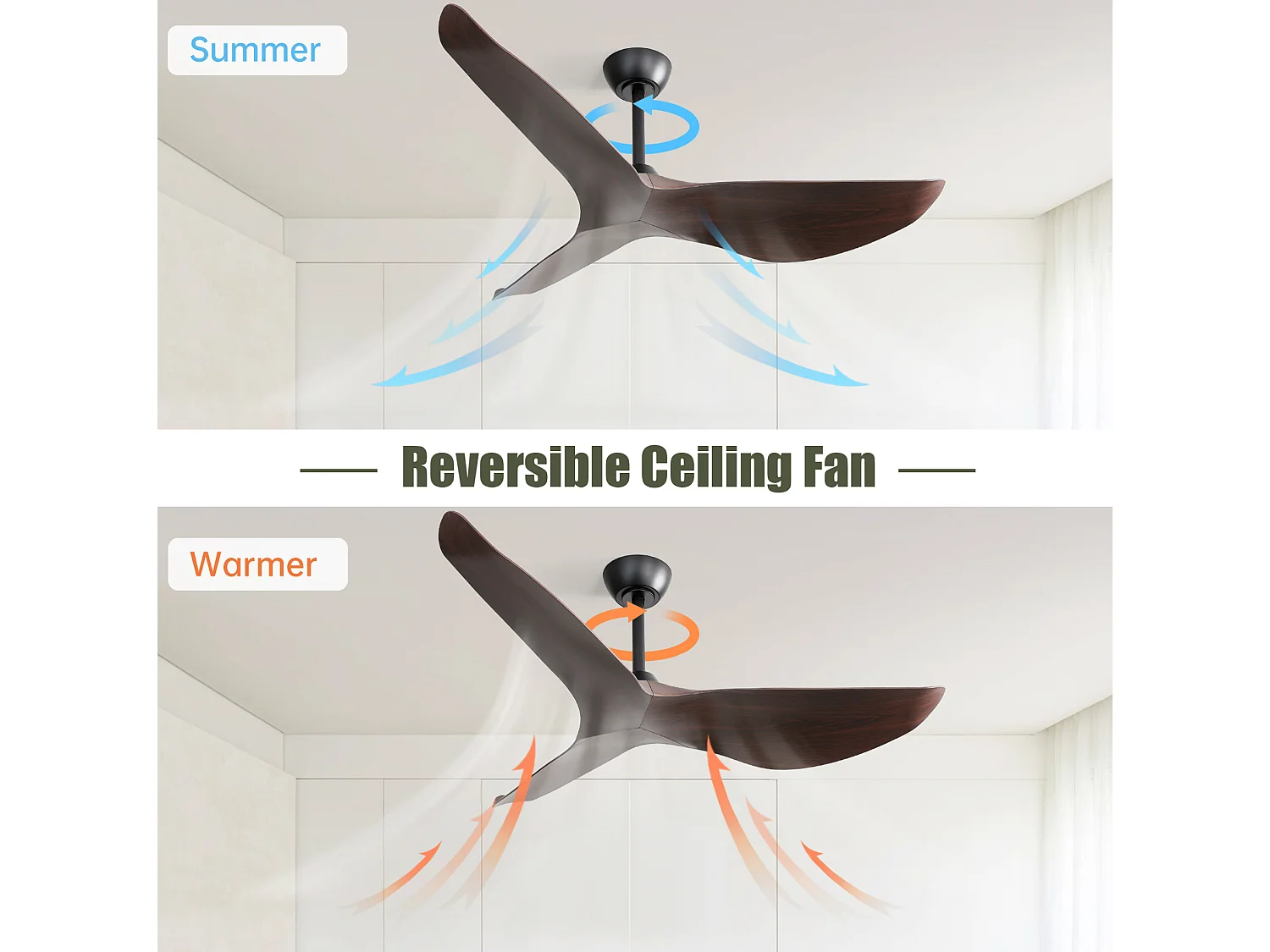 Ventilateur de plafond 132 cm avec télécommande sans éclairage ABS noir