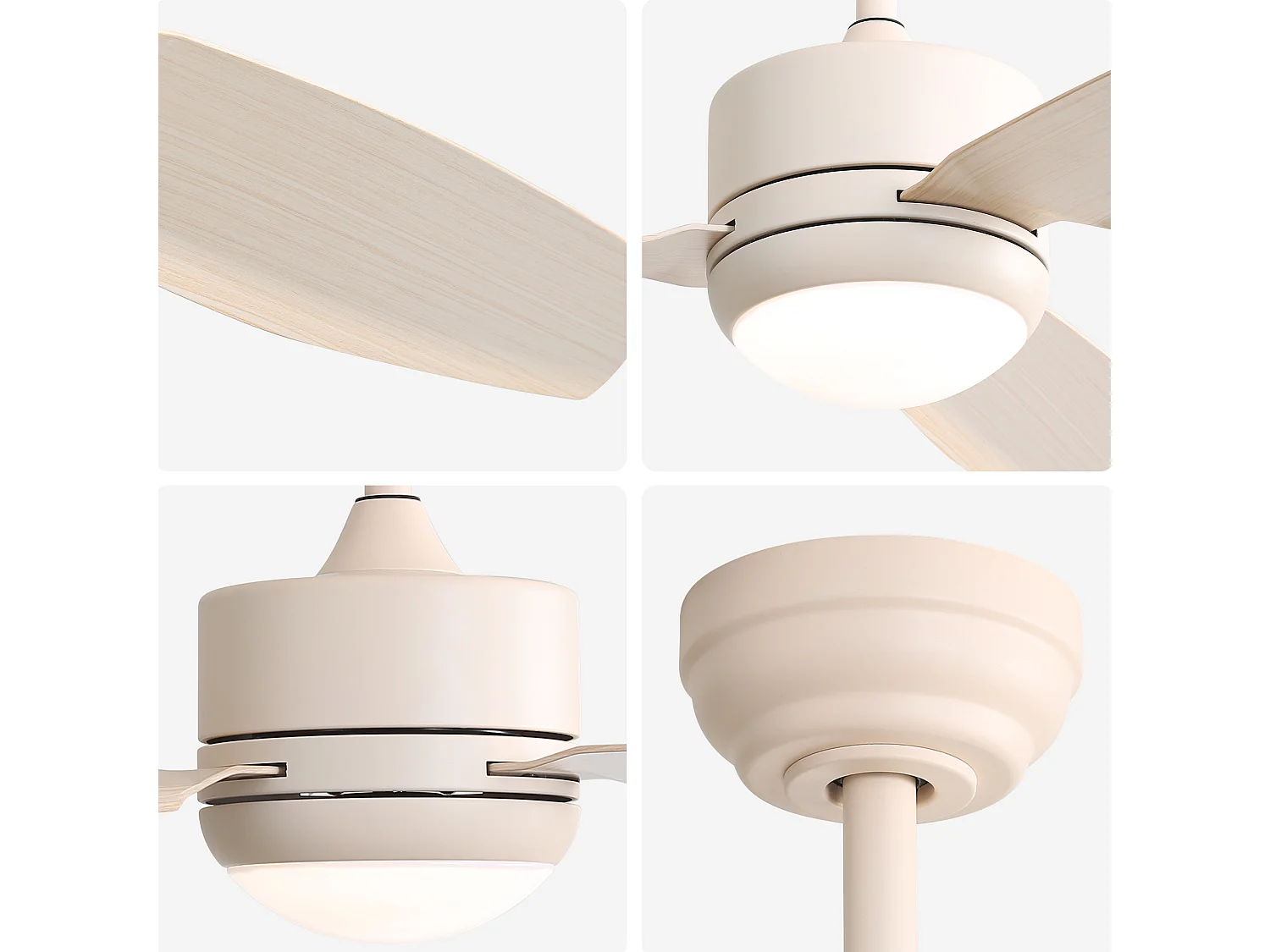 Ventilateur de plafond 117 cm avec lumière LED et télécommande ABS blanc cassé
